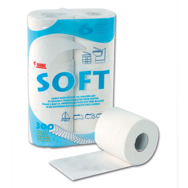 Fiamma Toilettenpapier für Camping, Wohnmobil und Wohnwagen, weich, 6 Rollen für Chemie- und tragbare Toiletten 97312-010