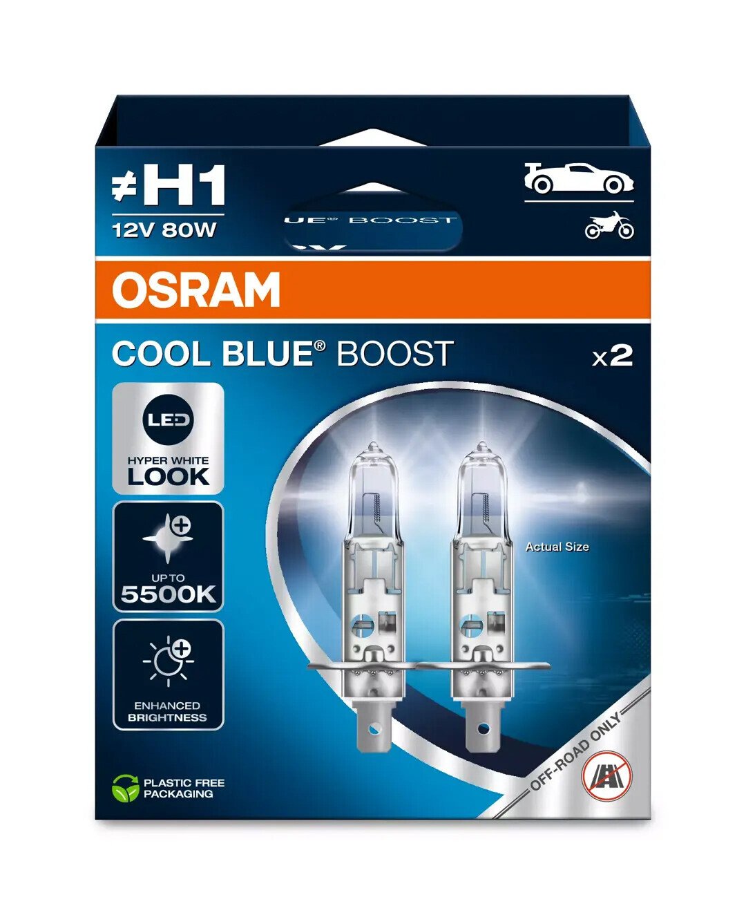 Osram 12V Cool Blue Boost - (H1) - 80W - P14,5s - 2 pz - Scatola