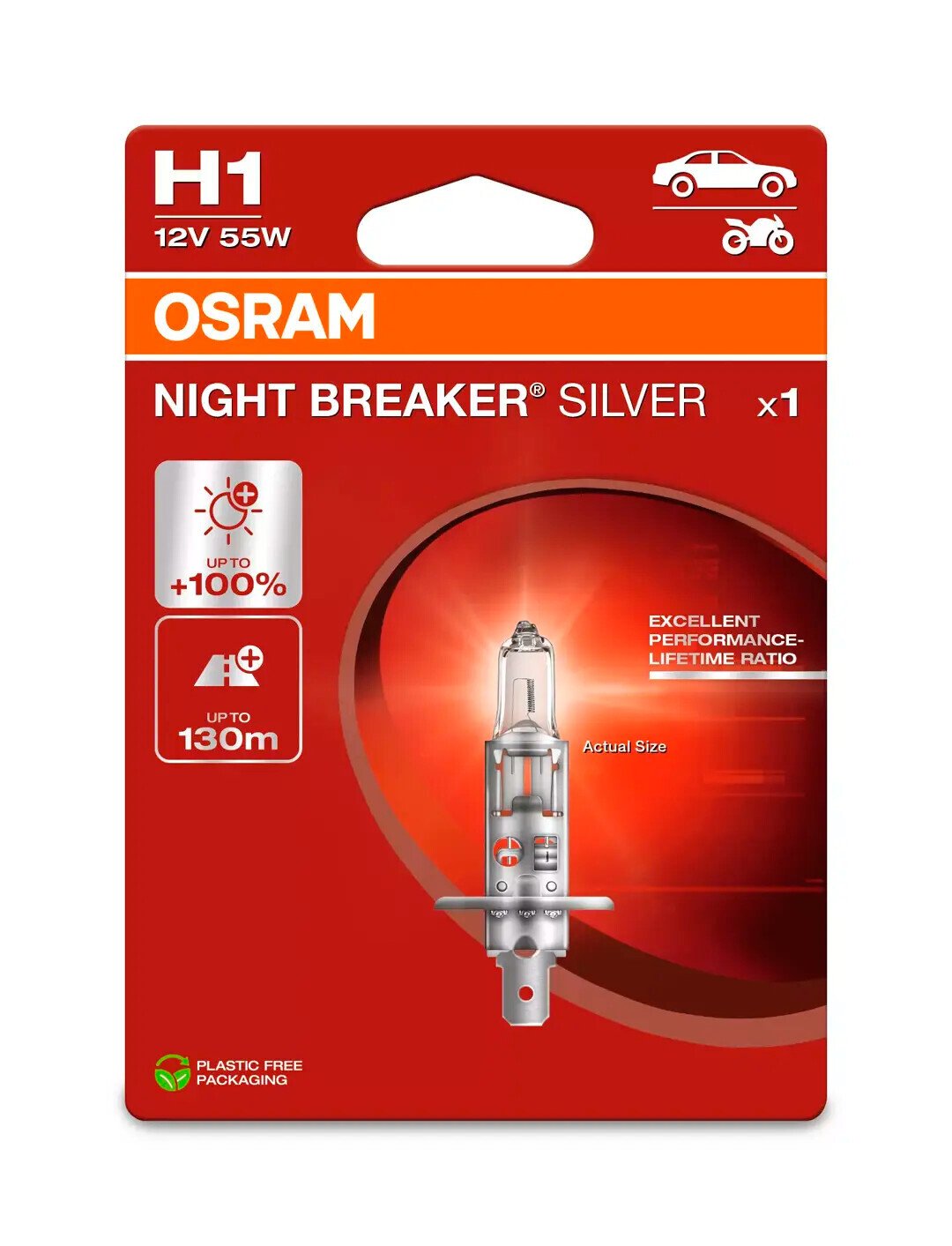 Osram 12V Night Breaker Silver - H1 - 55W - P14,5s - 1 pz - Scatola