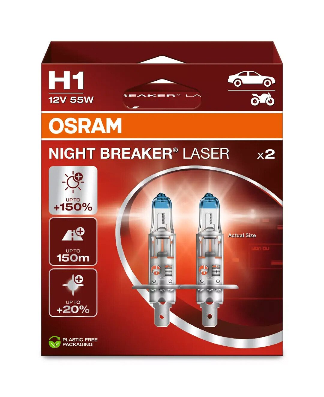 Osram 12V Night Breaker Laser - H1 - 55W - P14,5s - 2 pz - Scatola