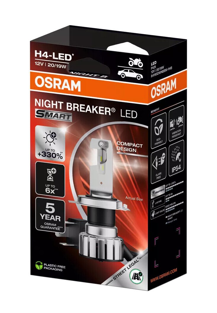Osram 12V Night Breaker Led Smart - H4 - 20/19W - P43t - 1 pz - Scatola