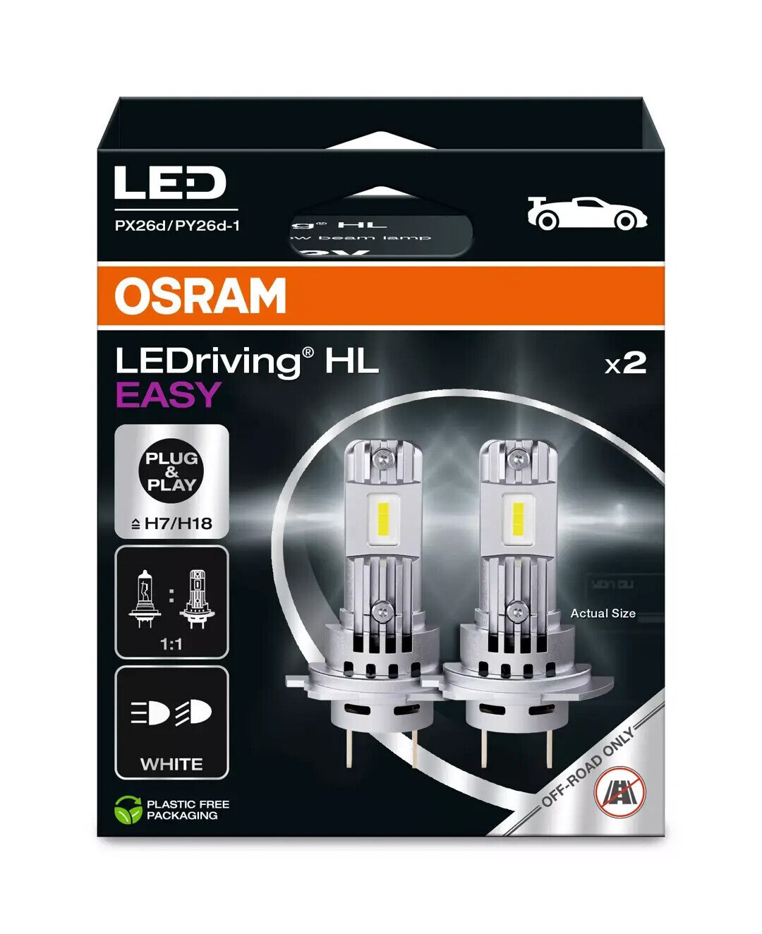 Osram 12V LEDriving HL Easy - (H7/H18) - 16,2W - PX26d / PY26d-1 - 2 pz - Scatola