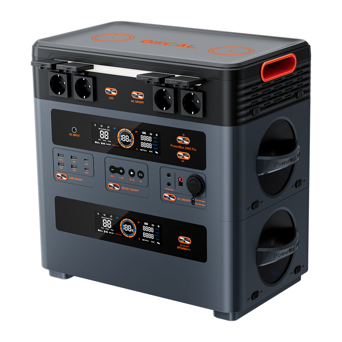 OSCAL PowerMax 2400 Pro – Power Station LiFePO4 2016Wh | 2400W con UPS, Wireless e Audio