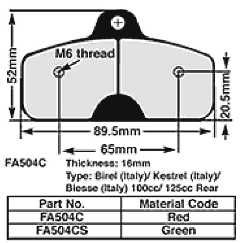 Ebc Kart brake pads 16 mm RED fa504C FA504C