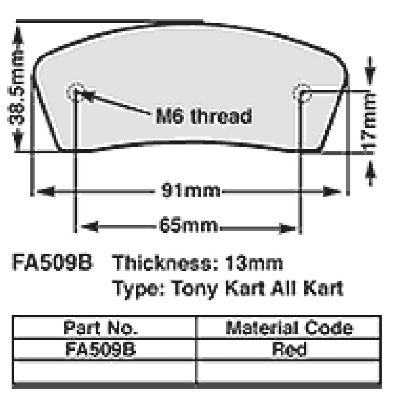 Ebc Kart brake pads 13 mm Red fa509B FA509B