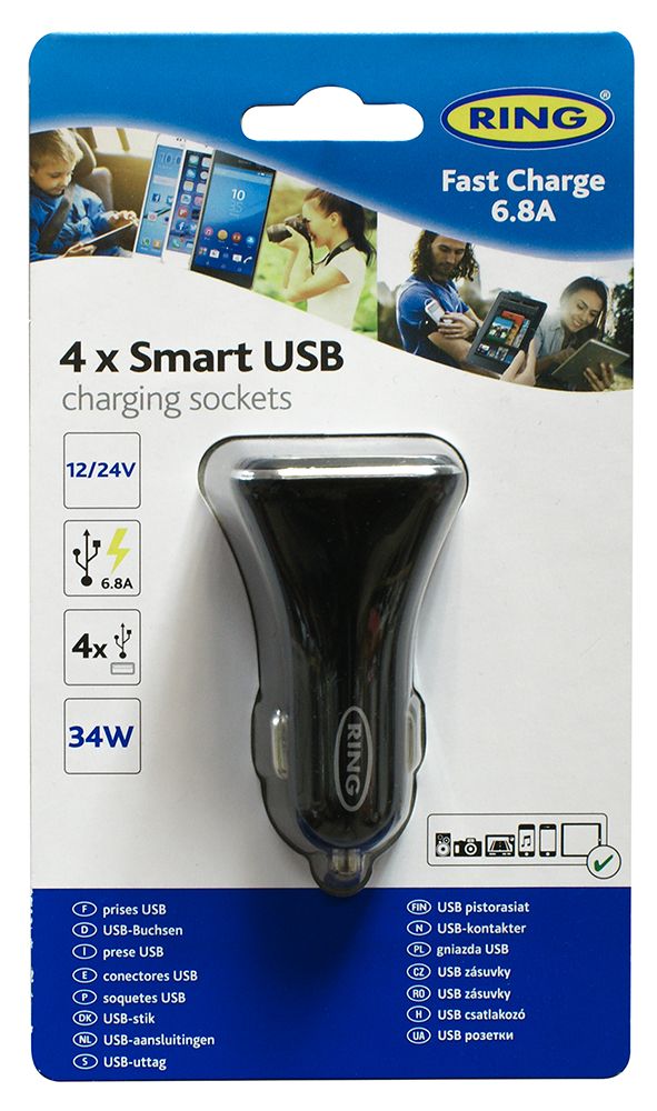 Caricatore 12/24V con 4 uscite USB 6.8A