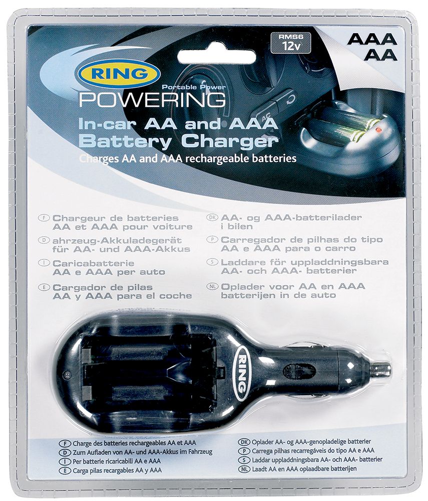 Cargador Ring Ring para pilas AA y AAA desde el encendedor de cigarrillos