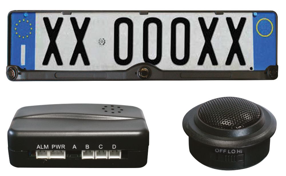 Step 1 Parking sensors with license plate holder and audible alarm