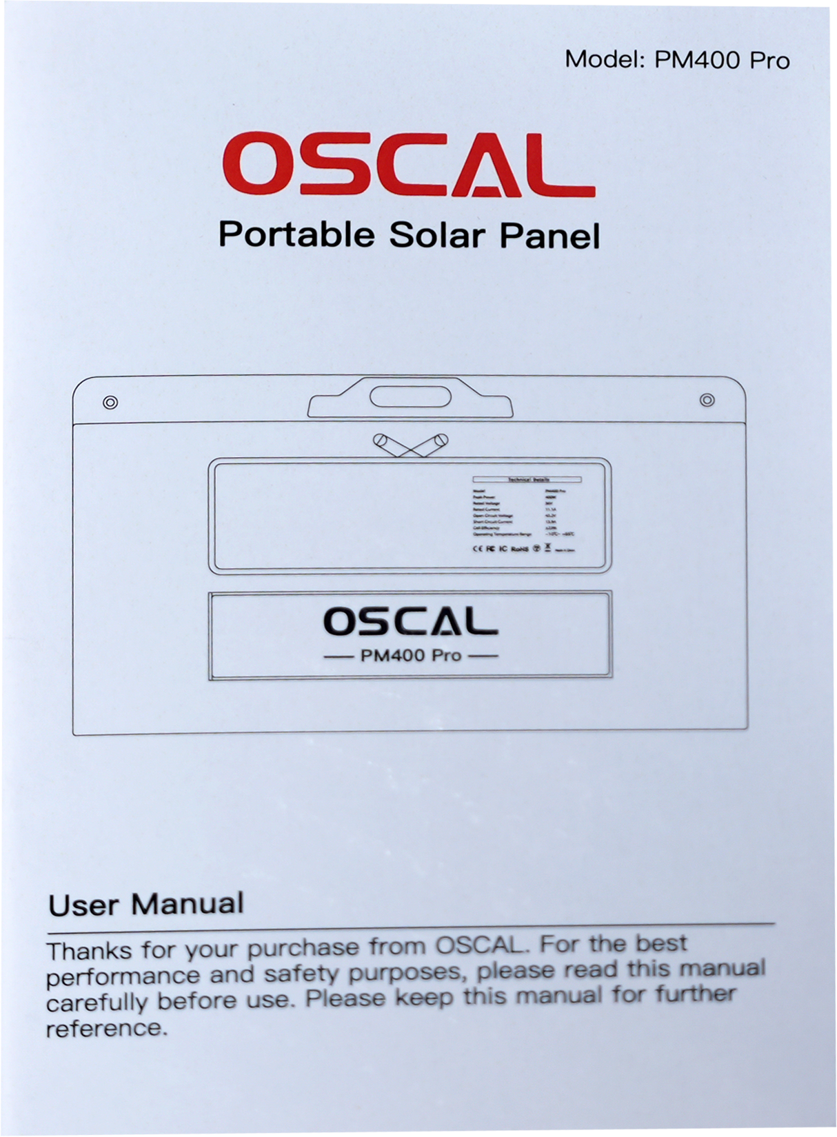 OSCAL PM400 Pro – Pannello Solare Portatile 400W ad Alta Efficienza per Power Station