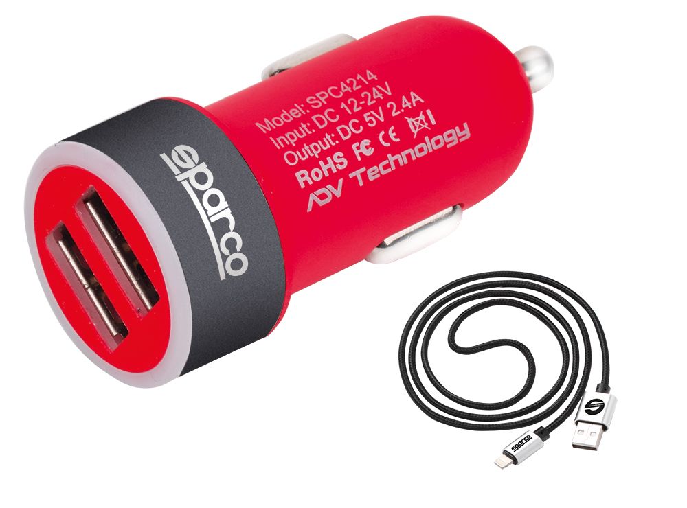 Sparco Caricabatterie con doppia uscita USB 5V 2.4A e cavo Lightning 1 m