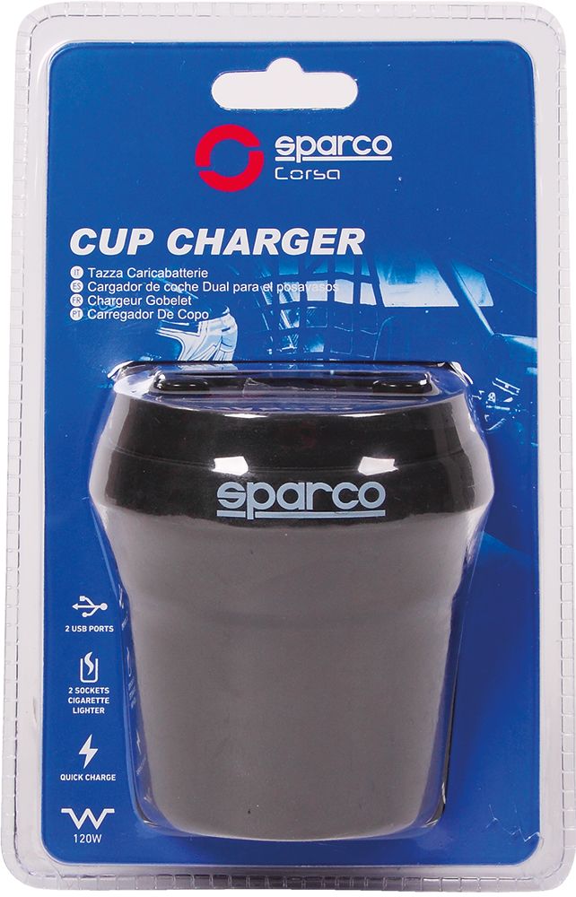 Cargador Sparco Cup con 2 tomas de 12/24V y 2 salidas USB de 5V 3,1A