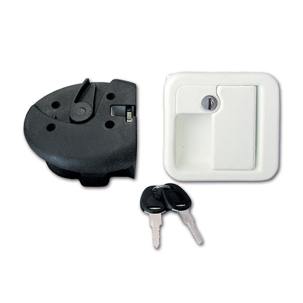 Serratura 1090 Completa per Porte Motorcaravan Bianca | Kit con Serratura Esterna, Interna e Cilindri SRT1090CB