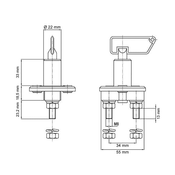 100 Batterieschalter mit abnehmbarem Schlüssel STB100