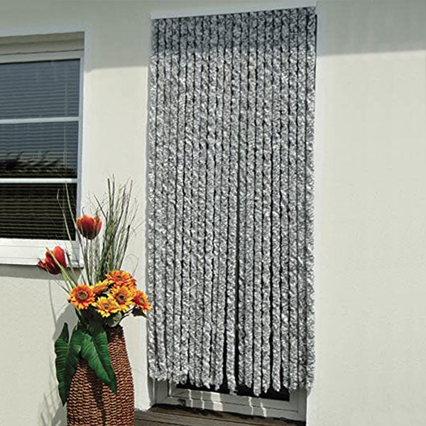Chenille curtain for campers and caravans, white/grey, 90 x 20 cm, TEN2110