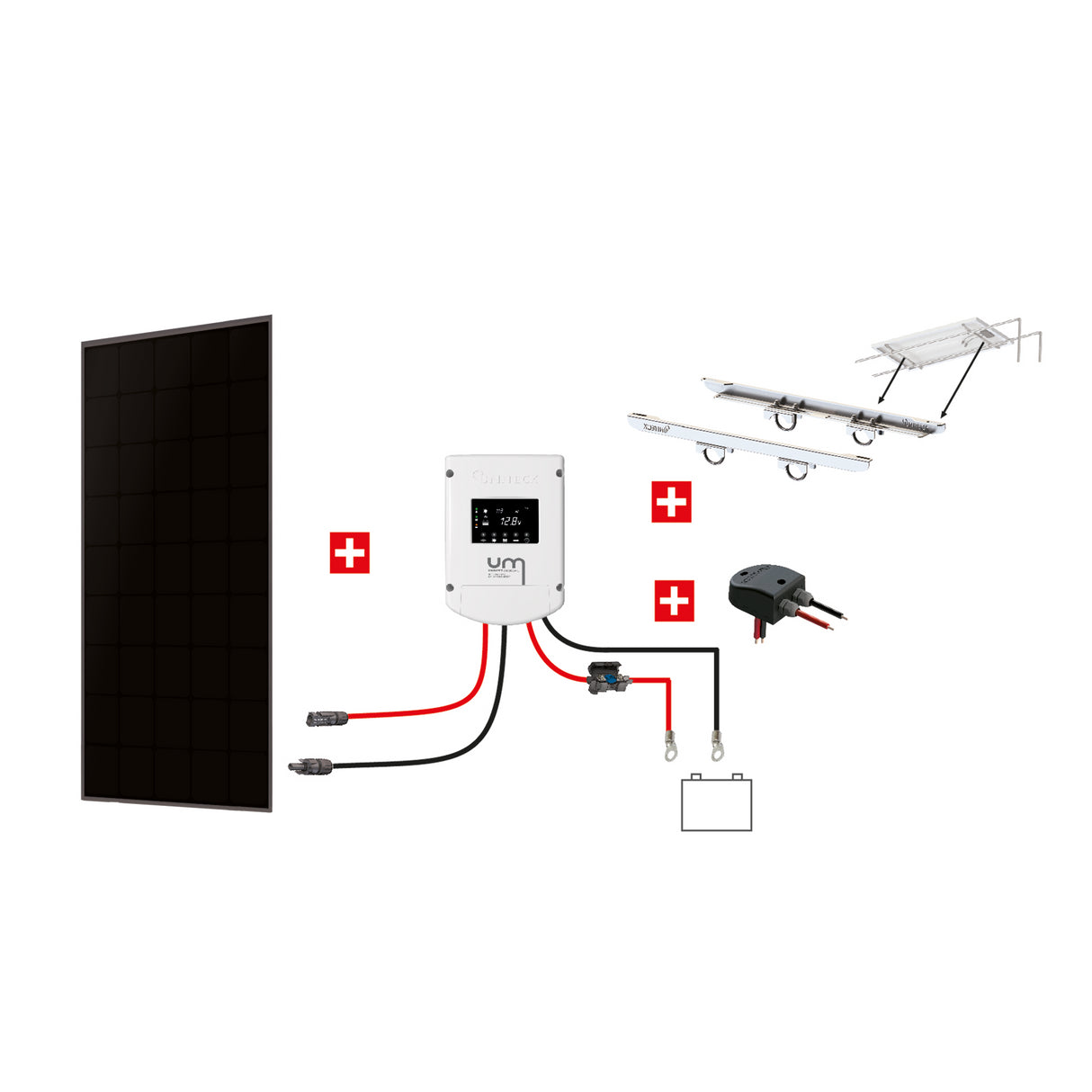 Uniteck Kit Pannelli Solari NAUTICA 200W 12V montaggio Doppio Rollbar barca