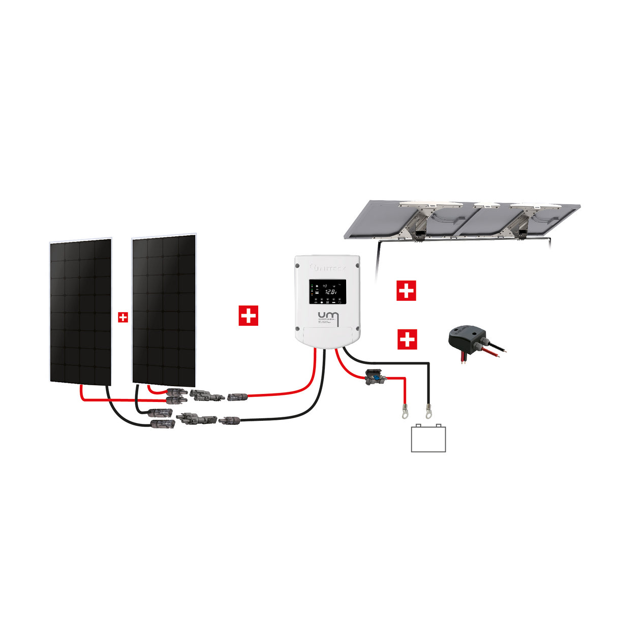 Uniteck Kit Pannelli Solari NAUTICA 240W 12V montaggio Doppio Rollbar barca
