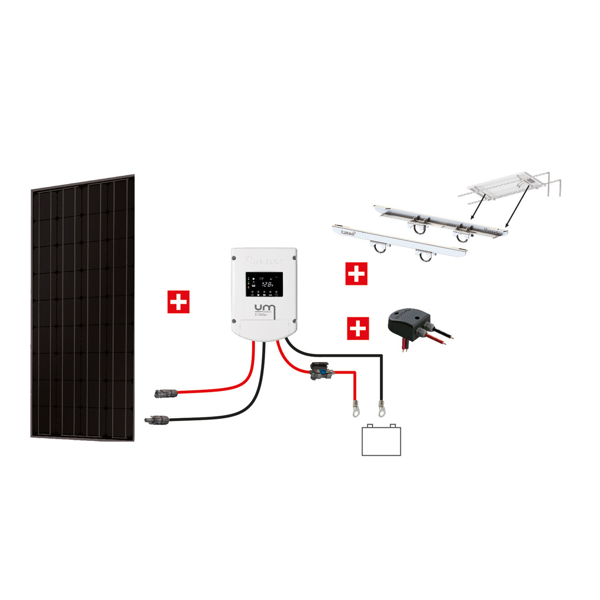 Uniteck Kit Pannelli Solari NAUTICA 300W 12V montaggio Doppio Rollbar barca
