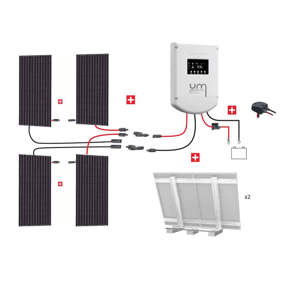 Uniteck Kit Pannelli Solari CASETTA 1200W 24V montaggio Suolo