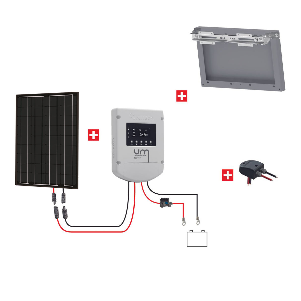 Uniteck Kit Pannelli Solari CASETTA 50W 12V montaggio Muro, Palo, Suolo