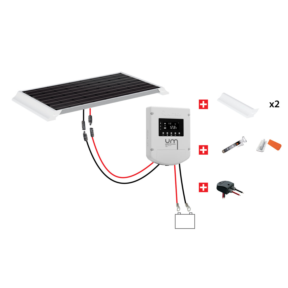 Uniteck Kit Pannelli Solari CAMPER 200W-24V montaggio Veicolo