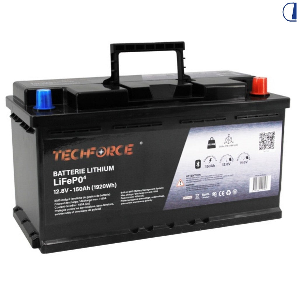 Techforce Batteria LiFePO4 12,8 V 150 Ah con BMS e Bluetooth 5.0