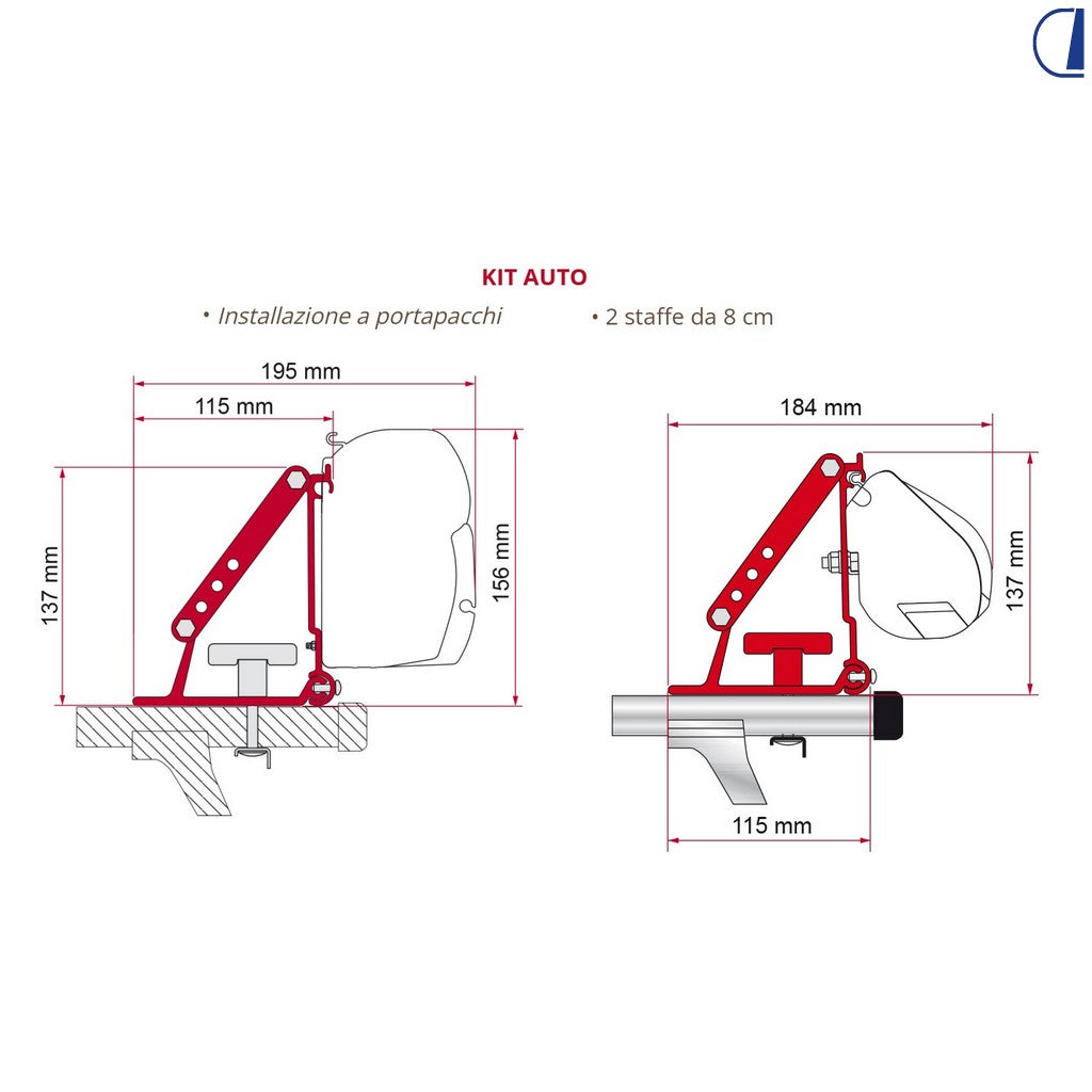 Fiamma Kit adattatore per tendalino auto – 2 staffe da 8 cm