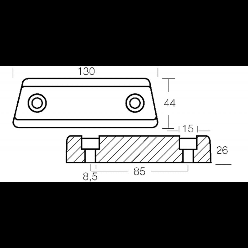 Enrico Polipodio Universal Duo Prop Zinc Bar VP008 Volvo Penta Anoden