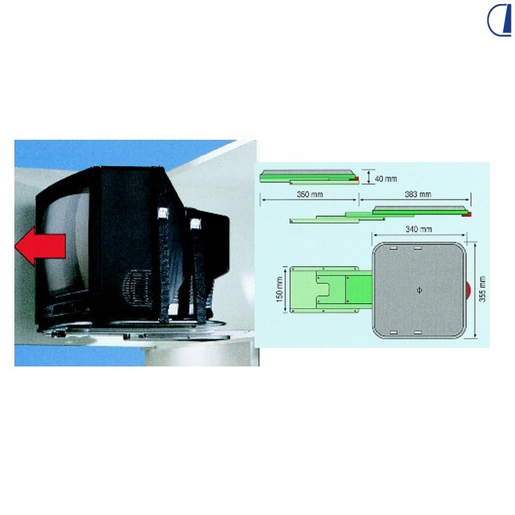 Di-Tec Porta TV estraibile per camper, piano 340x350 mm, estensione max 730 mm