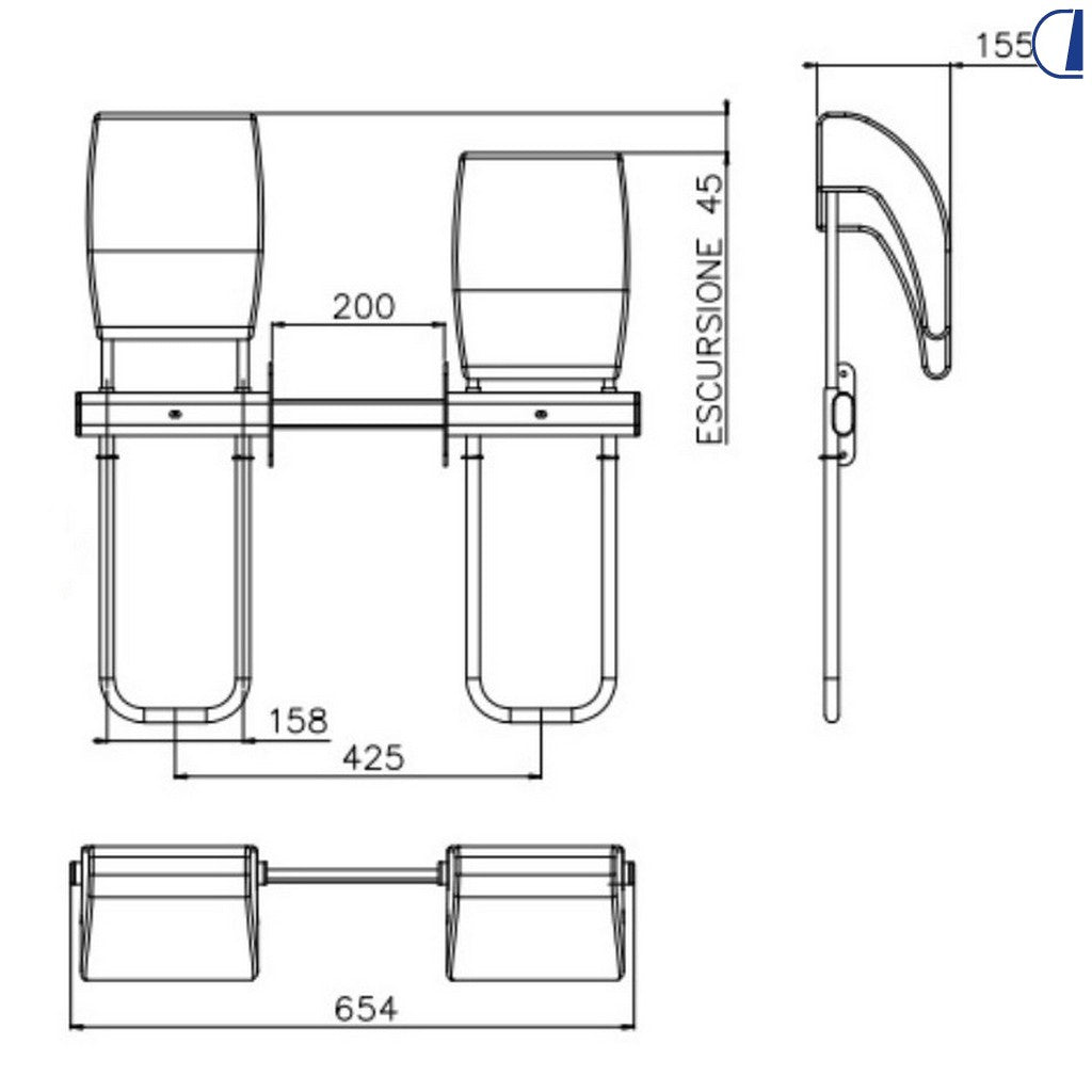 Di-Tec Poggiatesta schiumato su struttura interasse 158 mm