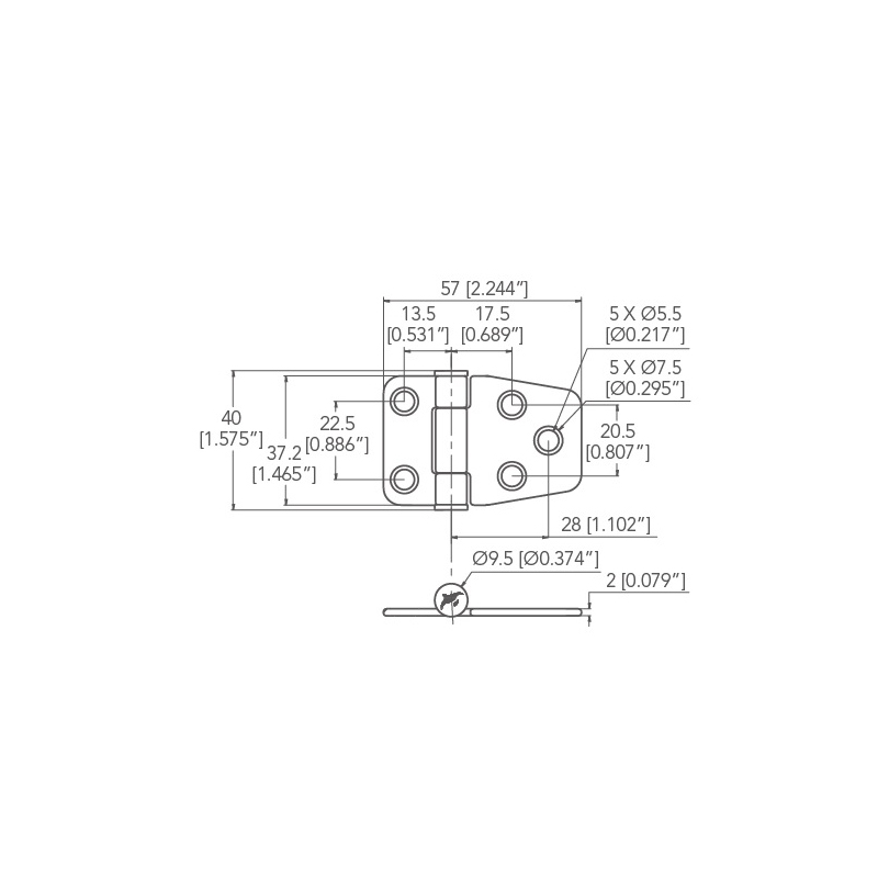 Marine Town Nautica Edelstahlscharnier mit Kupplung mm 37X57 0319227