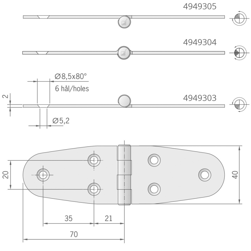 Roca Ab. Cerniera Inox mm 140X40 Standard 441720