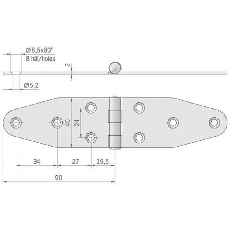 Roca Ab. Scharnier aus Edelstahl 180 x 40 mm 441620