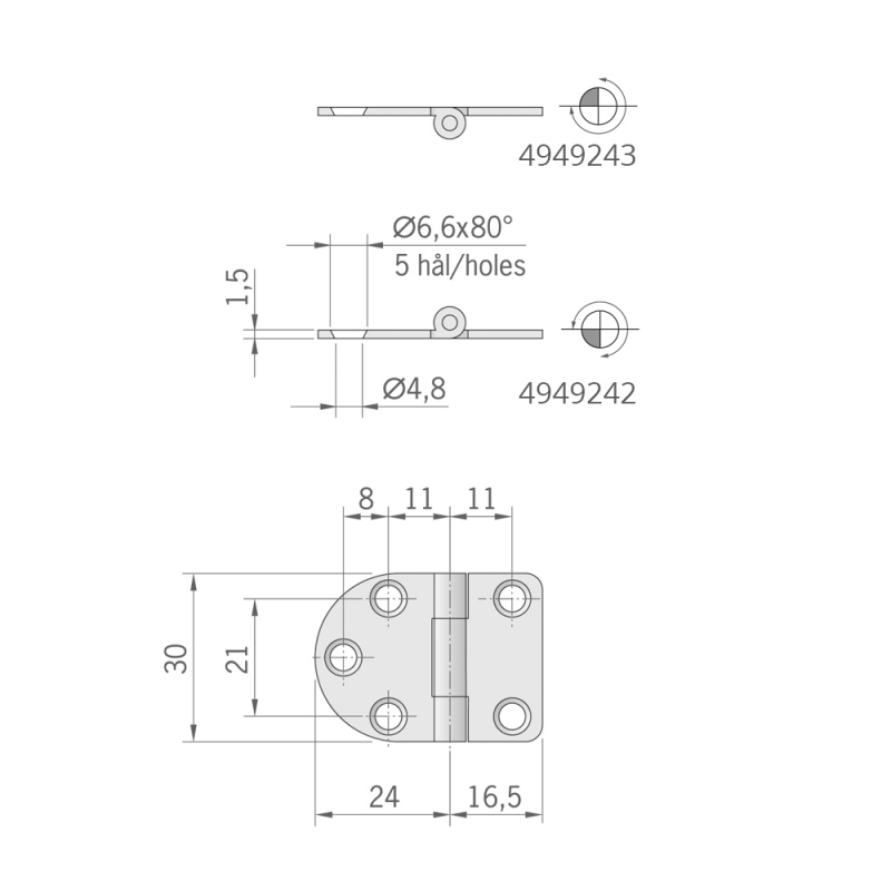 Bisagra Roca Ab. Acero inoxidable mm 40X30 Estándar 440060