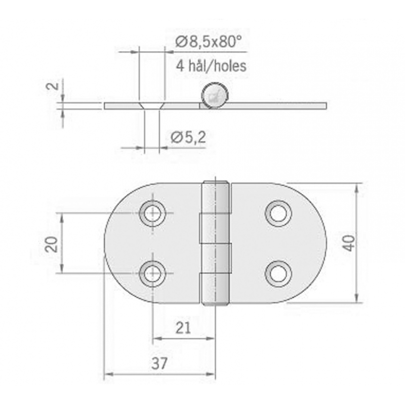Roca Ab. Bisagra de acero inoxidable 74X40 mm 441700