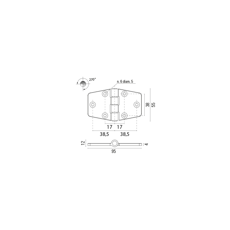Foresti e Suardi Messingscharnier mm 95 x 55 119.C