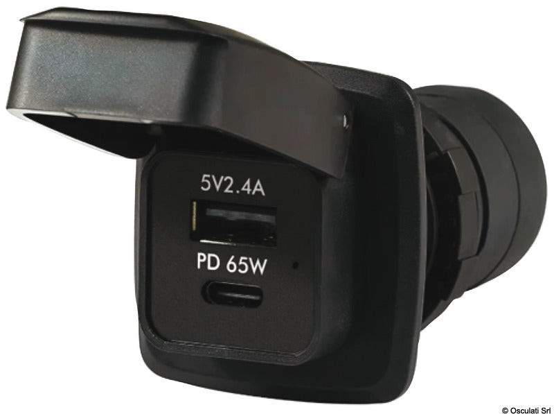 Osculati Presa Stagna Doppia USB-A + USB-C PD 65W 12/24V
