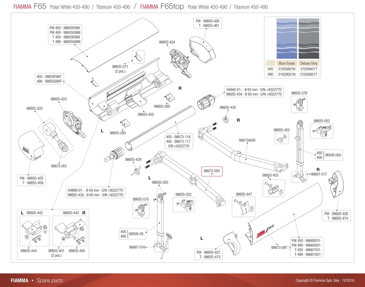 Fiamma Braccio articolato sinistro 320-400 cm per tenda da sole F65