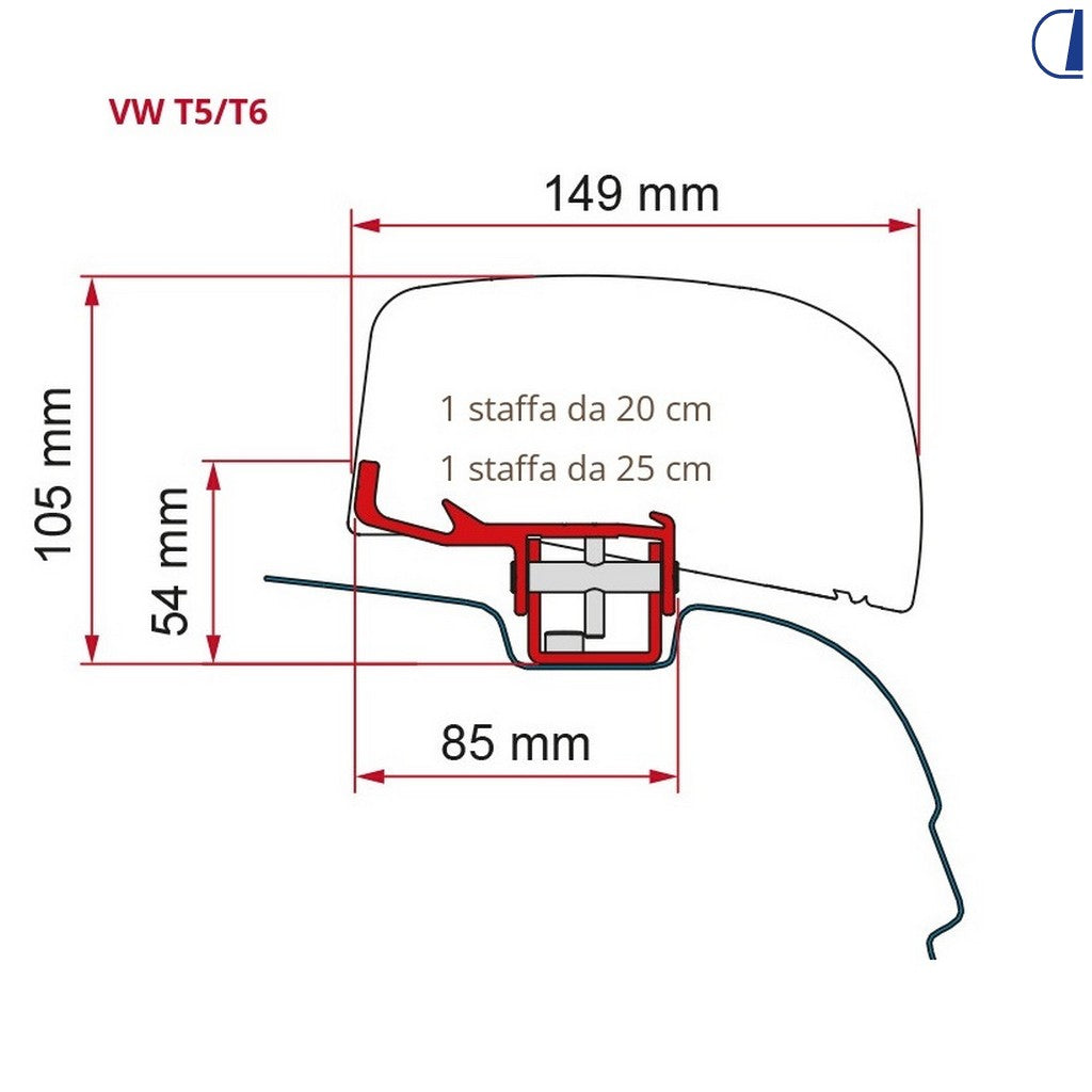 Fiamma Kit staffe nere per F40Van su VW T5/T6 (1 da 20 cm + 1 da 25 cm)