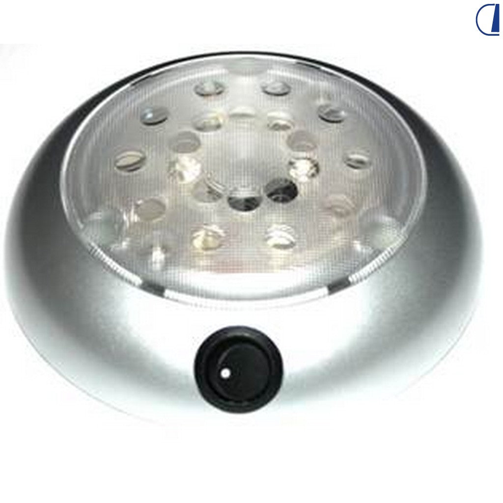 Plafoniera LED tonda Ø 14 cm con interruttore IPx5 e vetro con lente