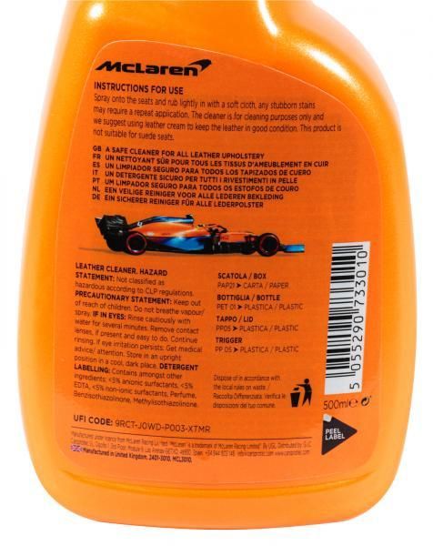 Mclaren Leather Cleaner detergente pelle sedili auto 500 mL