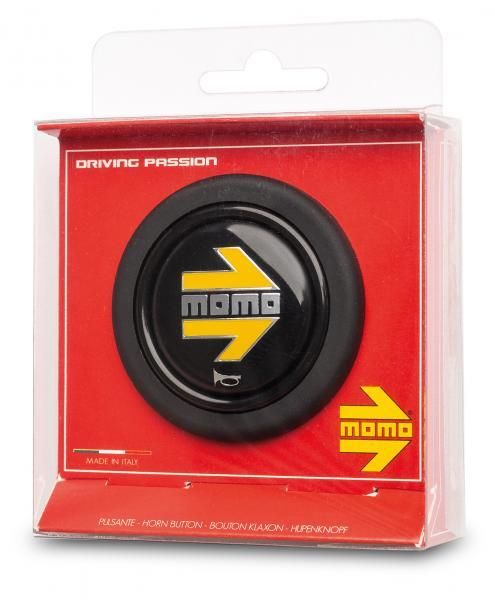 Botón de bocina para volante Momo negro brillante-amarillo/cromado