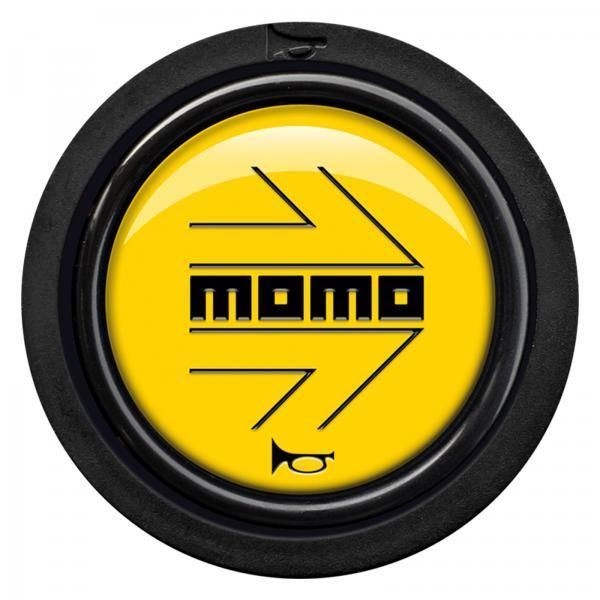 Botón de bocina para volante Momo en amarillo brillante y negro