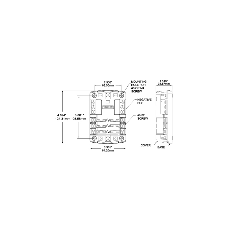 Panel portafusibles y conexión a tierra Blue Sea St Blade 6 5025-BSS