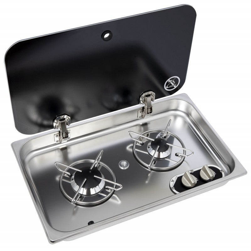 Placa de cocina náutica empotrada Navy Load con 2 quemadores y tapa NL.21002