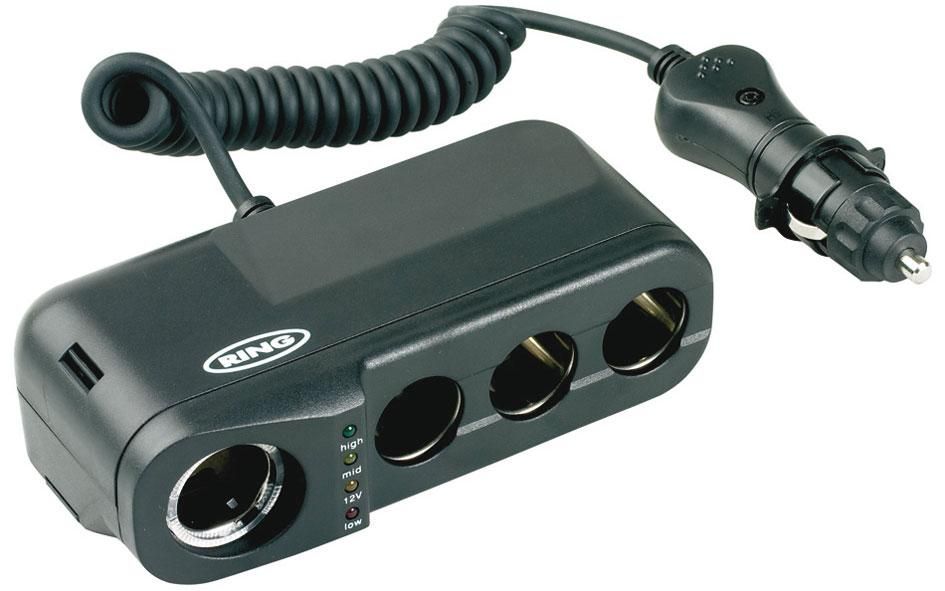 Toma de mechero cuádruple Ring de 12 V y 8 A con comprobador de batería