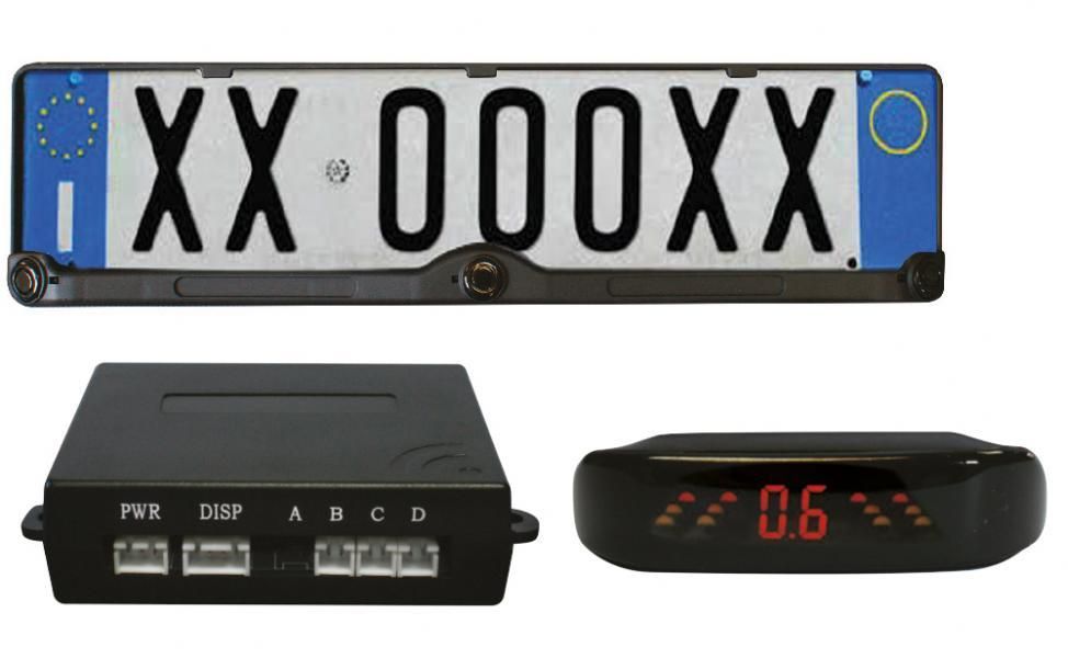 Paso 1 Sensores de aparcamiento con soporte de matrícula y pantalla LED con alarma sonora