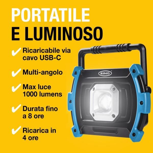 Ring Faro da lavoro 1000 lumen ricaricabile