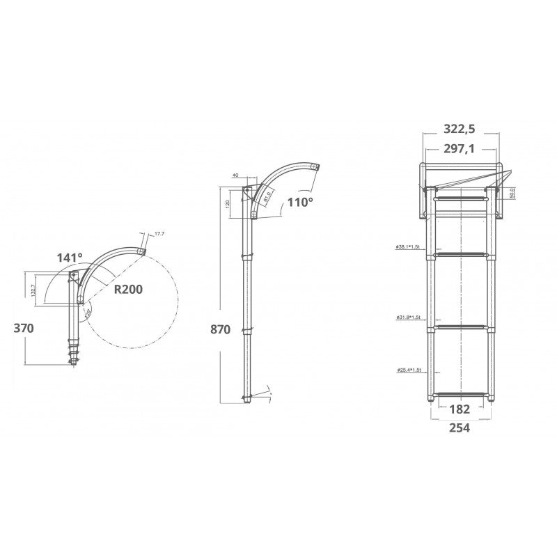 FNI Stainless Steel Ladder for 4Gr Inflatable Boats HF10-816SA BLACK STEP