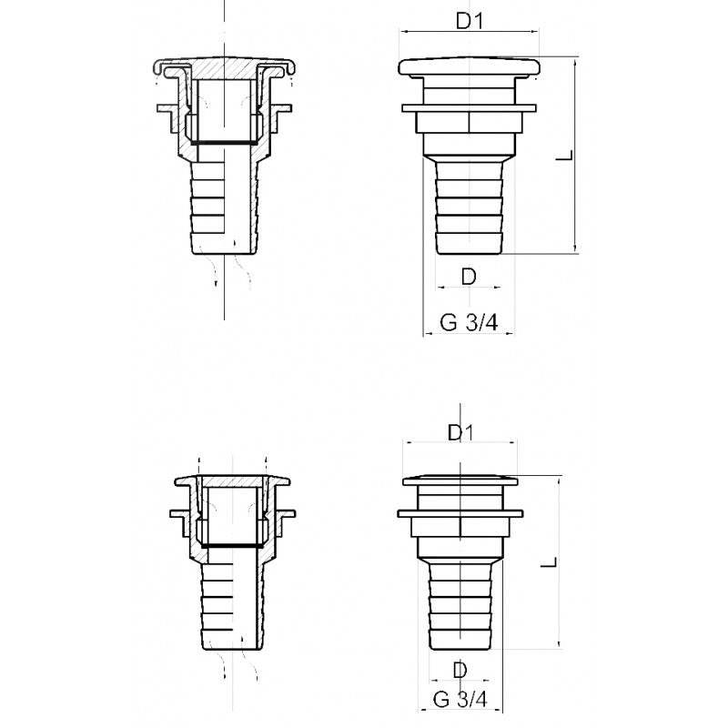 FNI Straight Recessed Vent with Flame Retardant Mesh Diameter 16 mm 747A.C