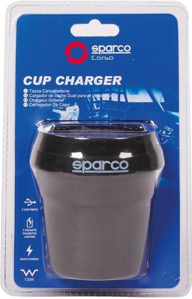 Sparco Caricabatterie Cup Charger con 2 prese 12/24V e 2 uscite USB 5V 3.1A